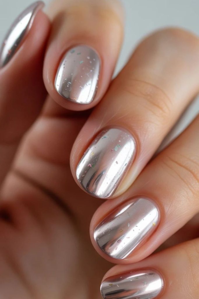 Soft chrome mirror effect nails
