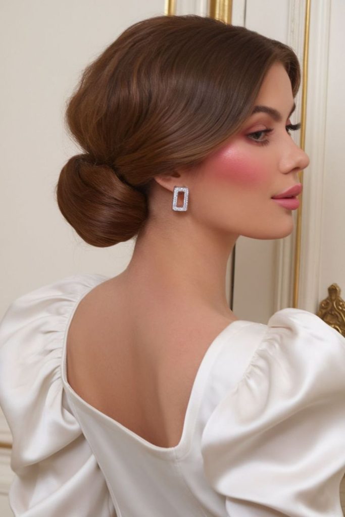 Crown bun sweep soft formal style