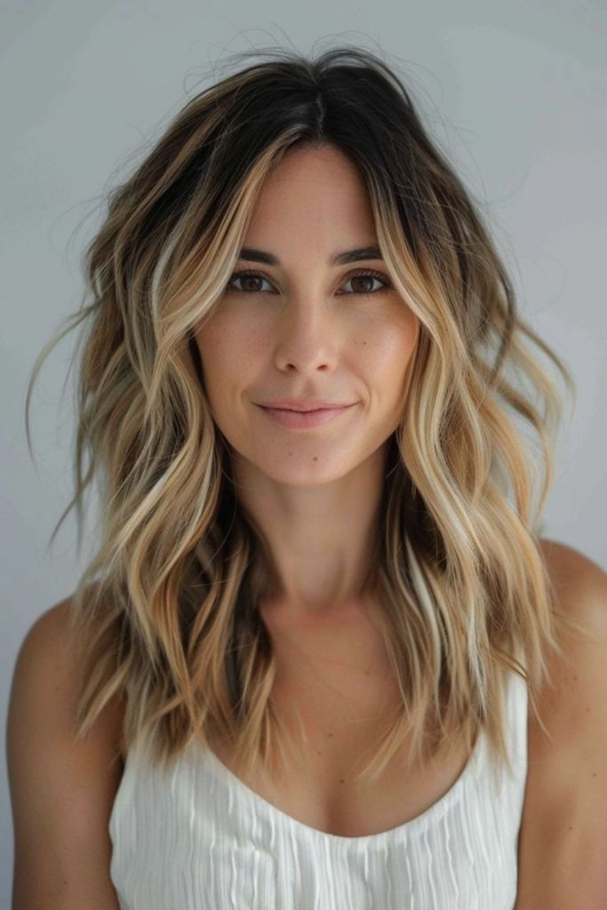 Sunlit beach waves soft tousled texture.