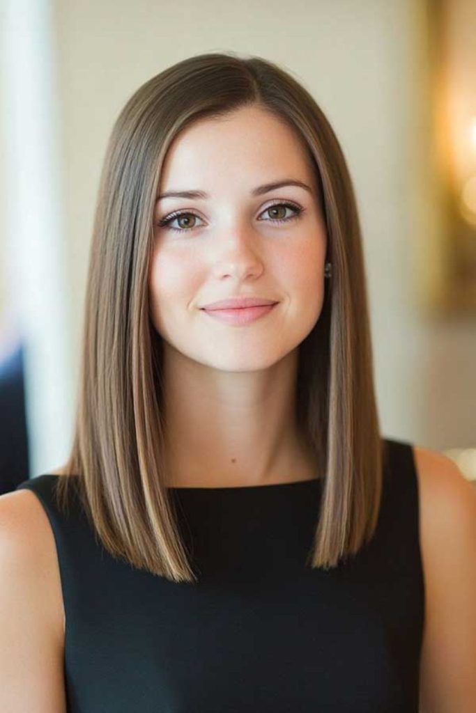 Sleek straight medium haircut shiny look