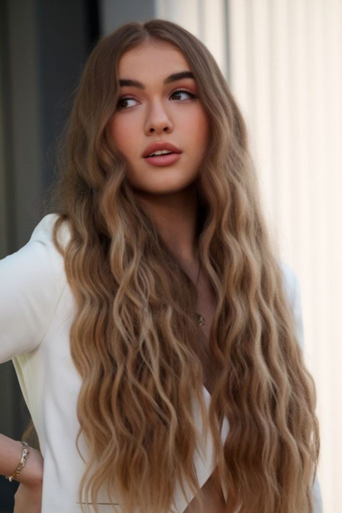 Crimped texture bold zigzag summer hair.