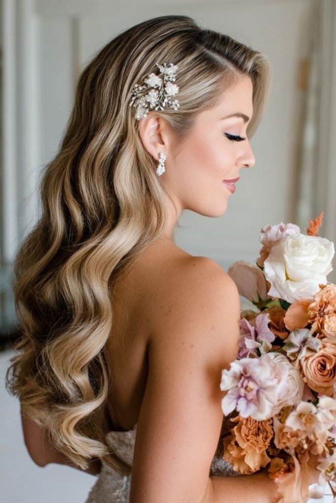 Lifted soft waves sunlit bridal glow