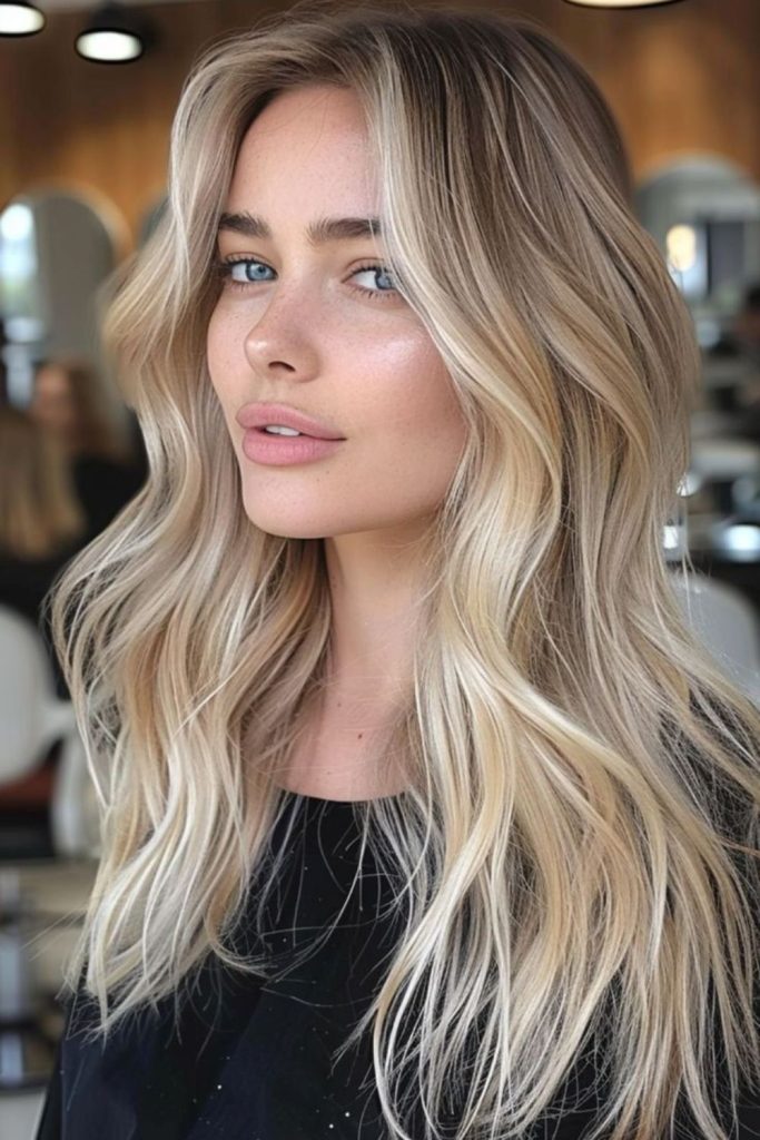 Sunbeam blonde bright streaked flowing hair