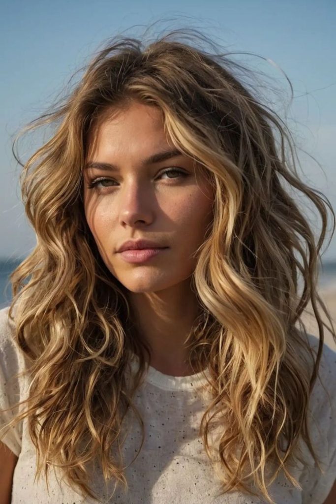 Sunbleached layered surfer shag cut