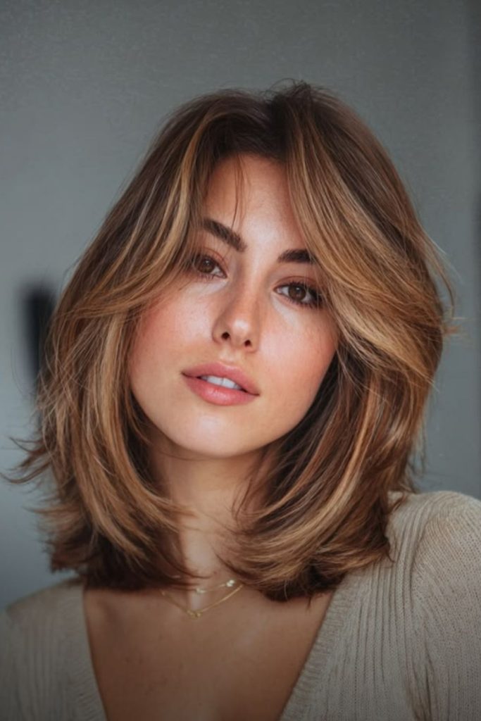 Sunflare Flick Shoulder Cut flicked bright shoulder length style