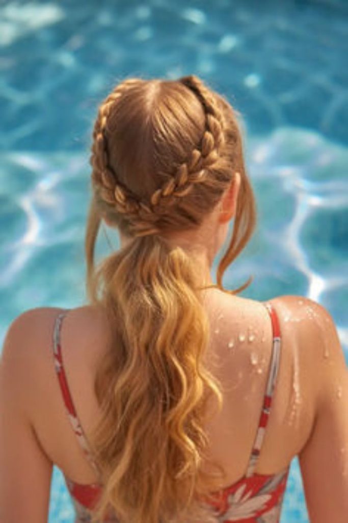 Braided halo hairstyle with sunlit ripples.