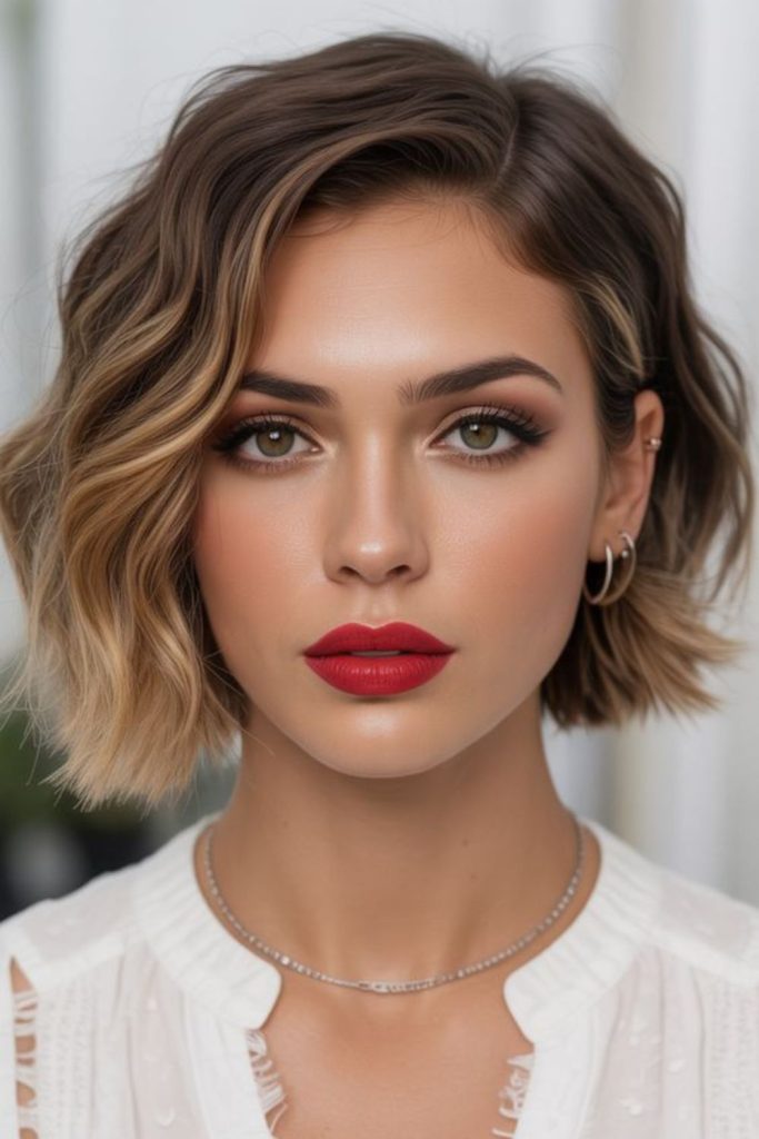 warm faded stylish short bob