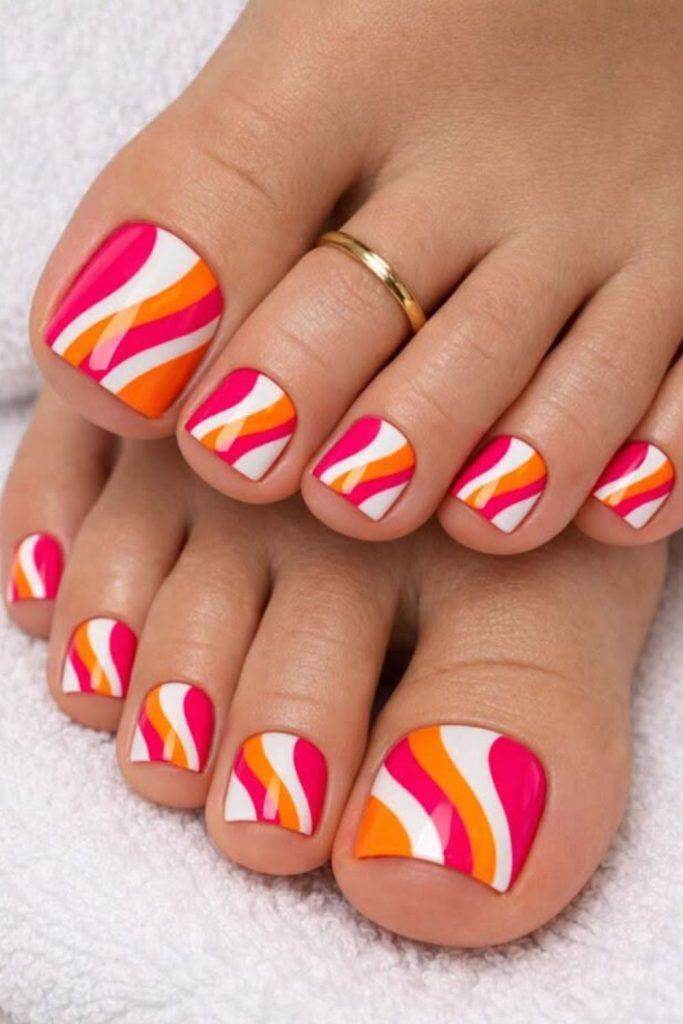 Sunset ombre orange pink toe nails