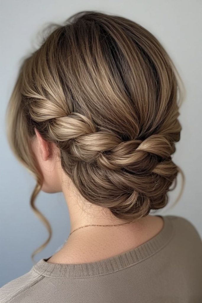 Halo twist bun elegant medium hairstyle