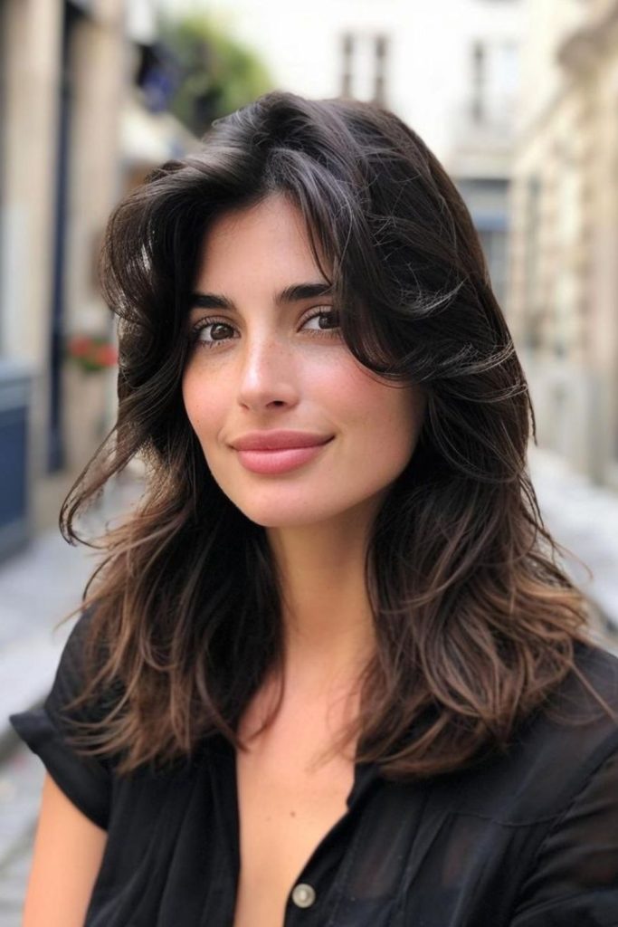Layered medium haircut with natural volume
