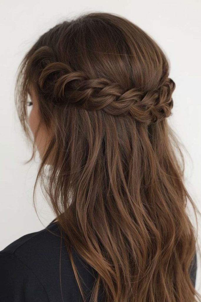 Velvet halo twist crown elegant updo