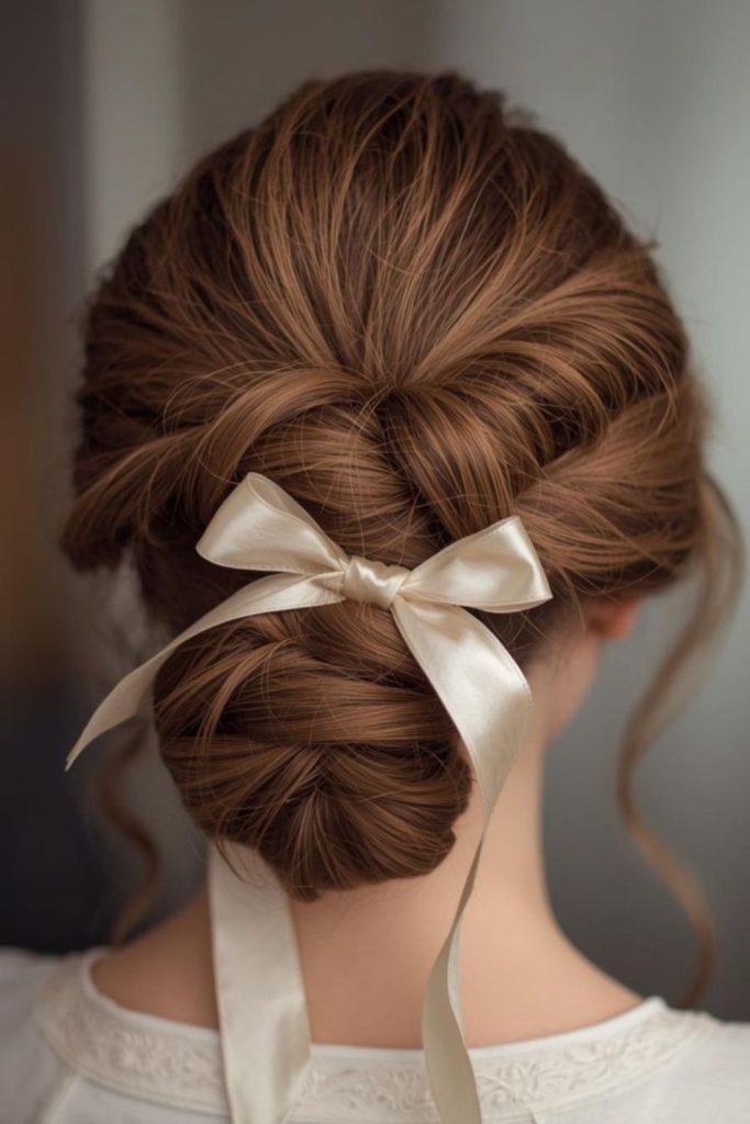 Velvet knot crown twist with soft romantic detailing style.