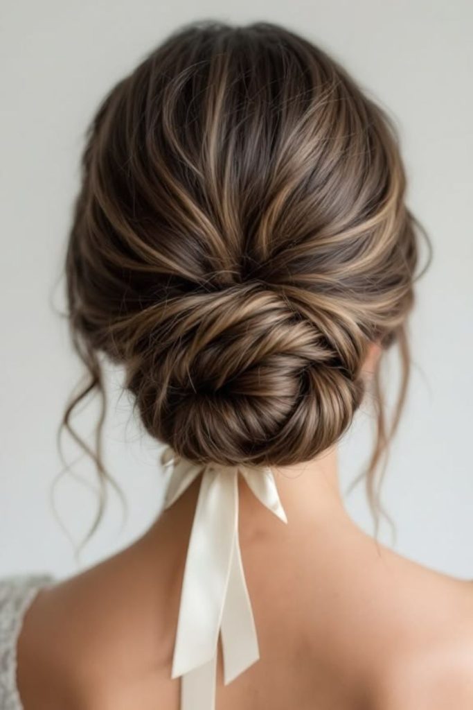Low chignon twisted elegant nape style