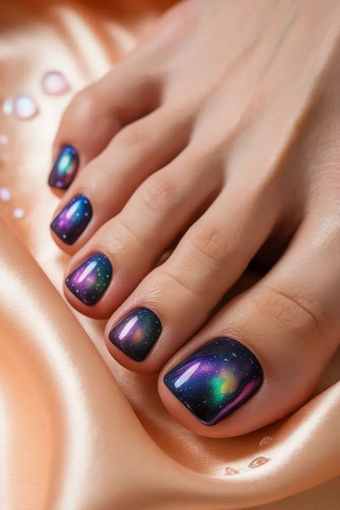 Velvet midnight floral toenail shimmer design