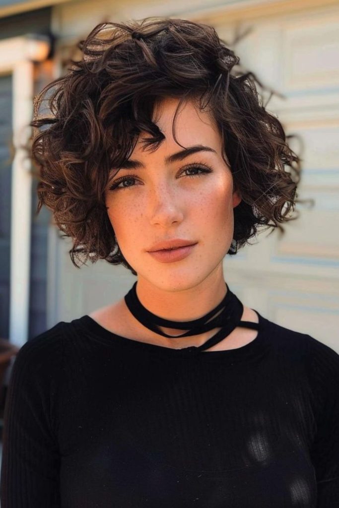 Velvet mist short curly crop style.