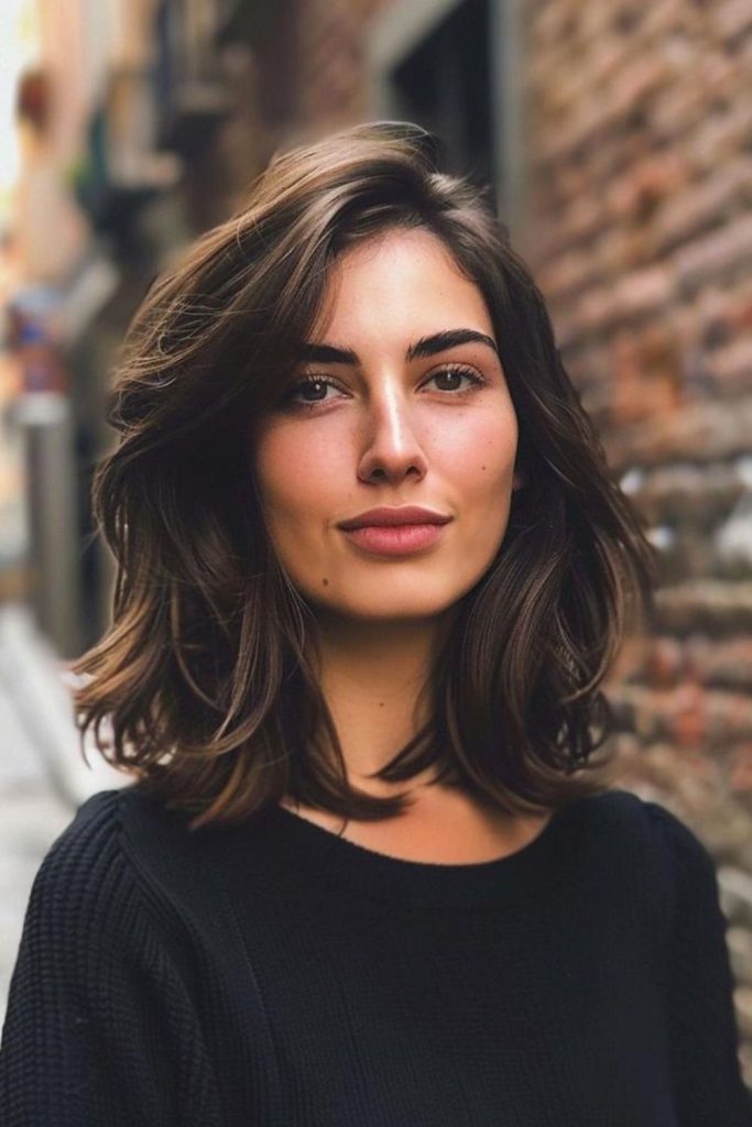 Soft shoulder length wavy layered haircut