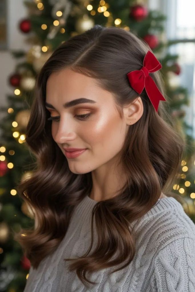 Velvet ribbon side sweep with dramatic flow