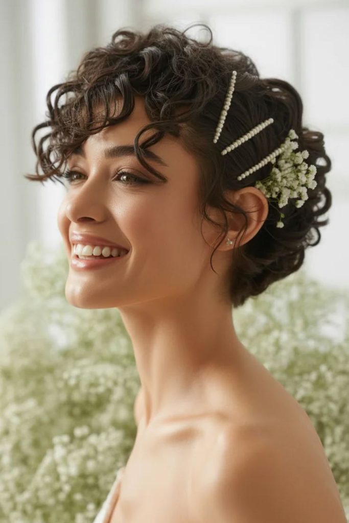 Velvet ring short pixie curl hairstyle.