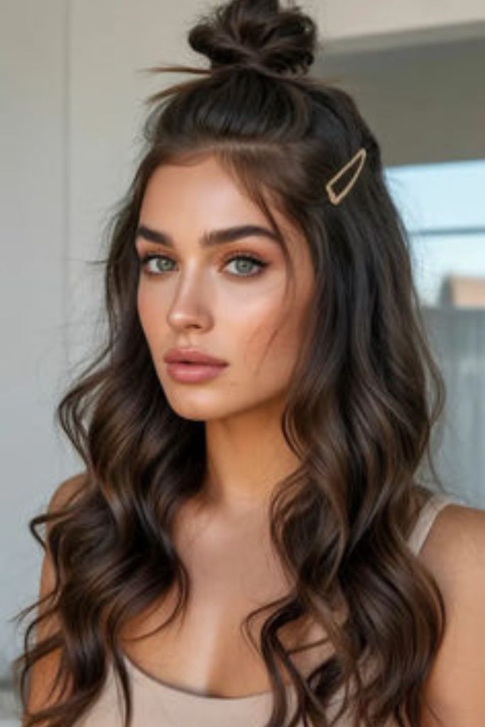 Velvet spiral half bun relaxed curly elegance look