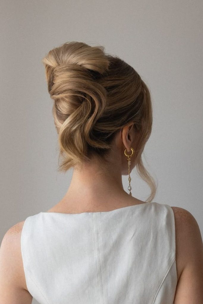 Soft twisted chignon elegant medium hair