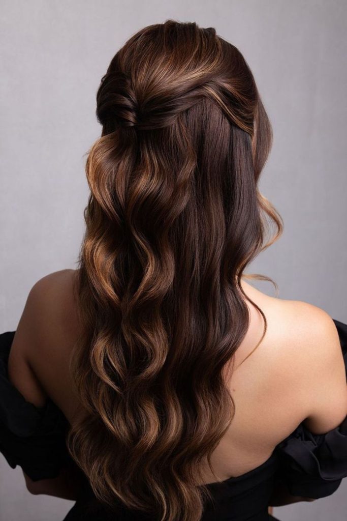 Half Up Cascade soft wavy half up