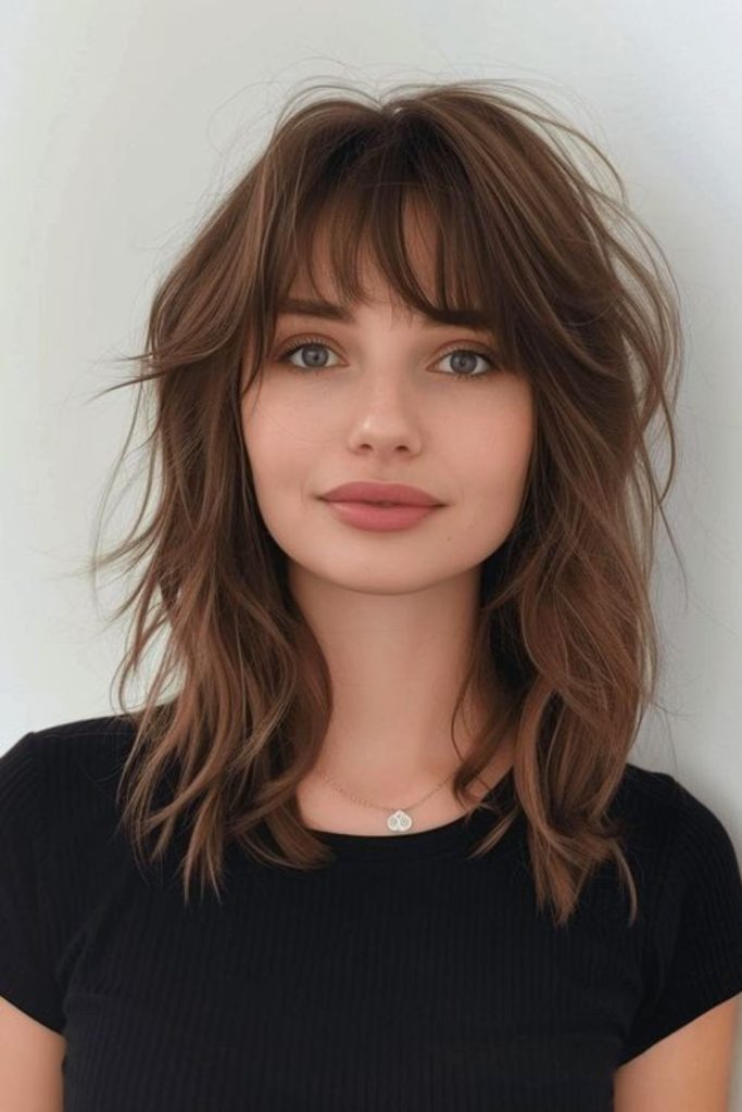 Whisper Fringe Midi Layers soft fringe layered medium haircut