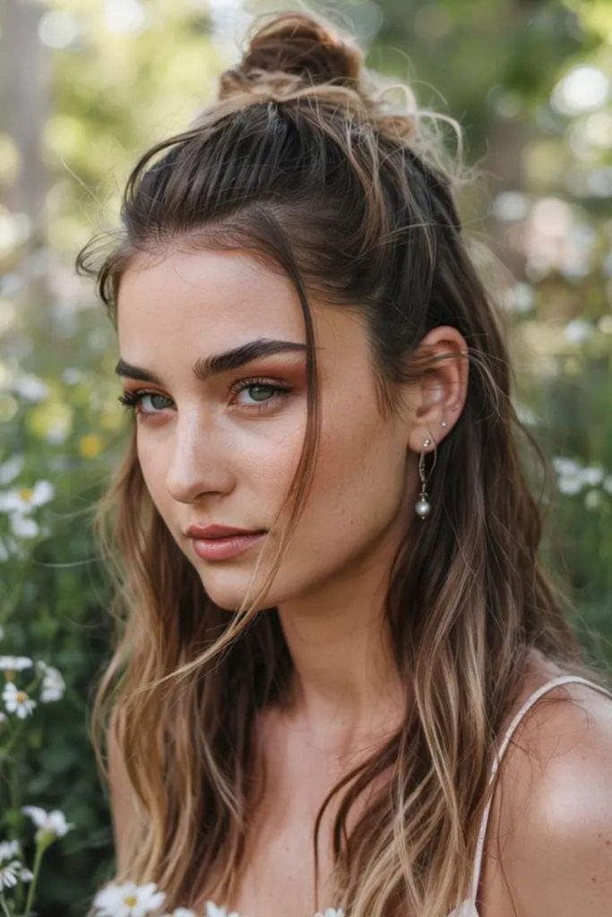 Half crown knot loose romantic waves