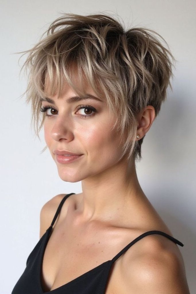 airy messy wind styled pixie shag