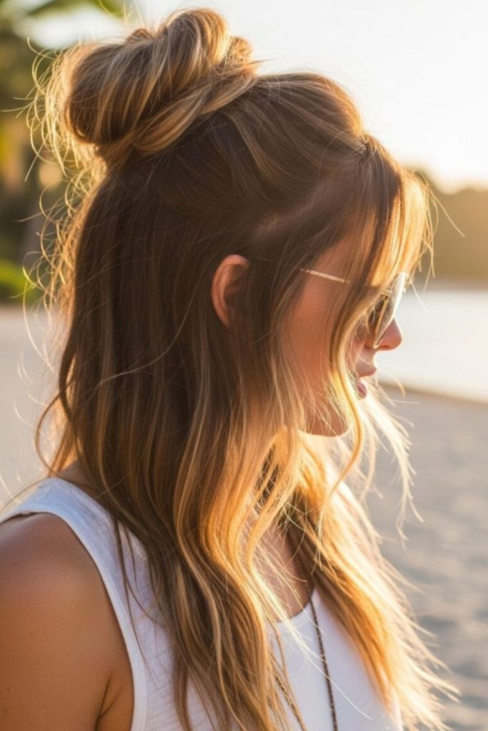 Half knot windswept beach hair