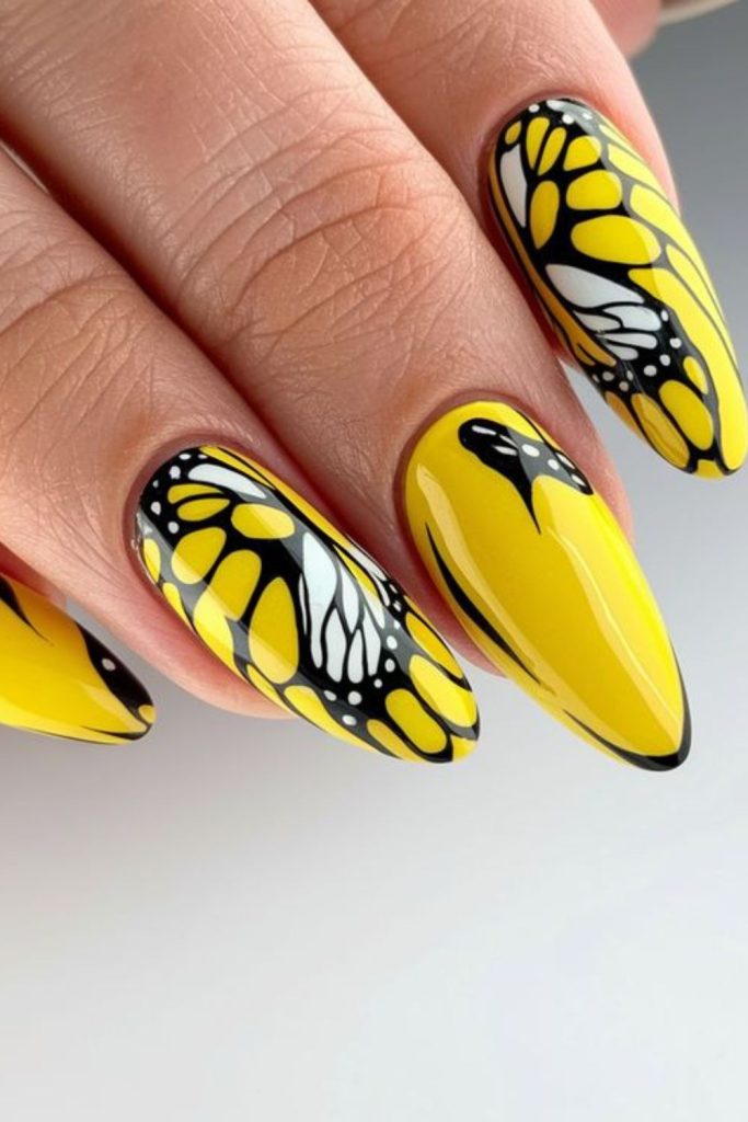 Butterfly wing neon nail art