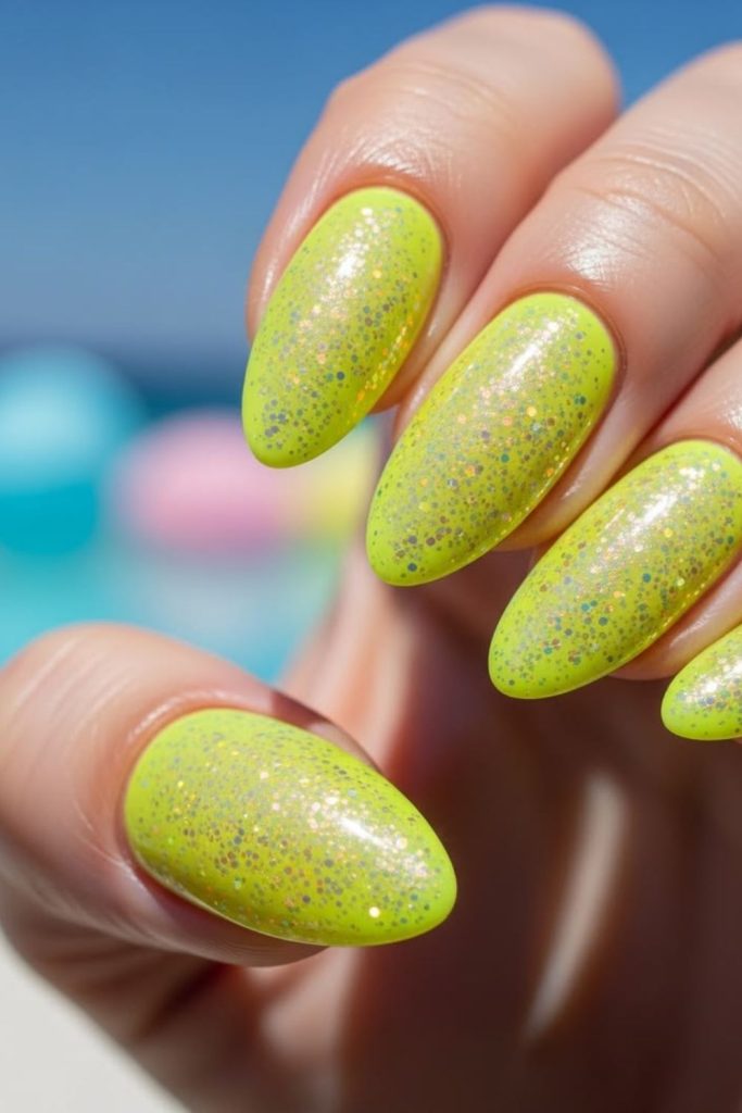 Rain drop glossy neon nails