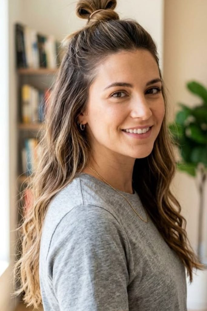 Half tied flowing sporty light fitness hairstyle