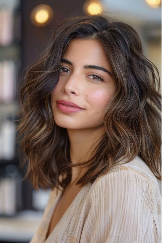 Almond wavy lob soft balanced movement