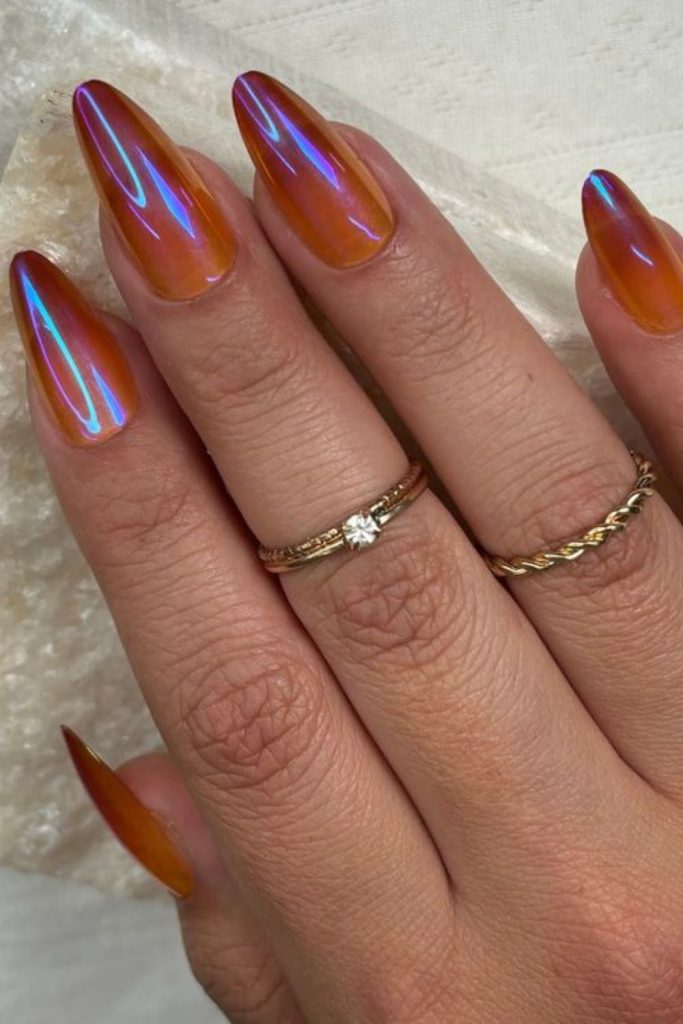 Amber aurora sunset chrome nails