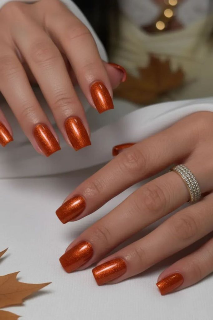 Amber glow warm golden square nails