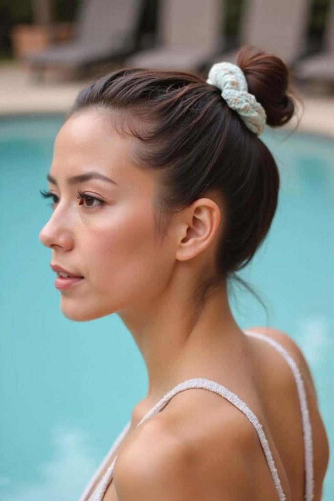 Spiral high bun sculpted style