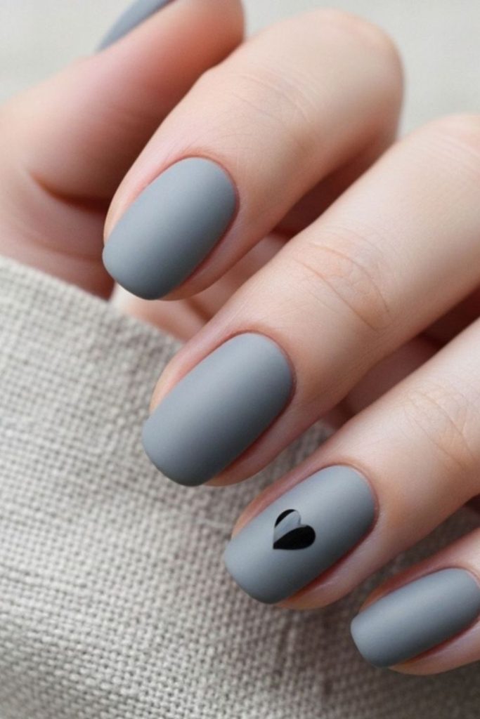 Ash grey velvet matte square nails