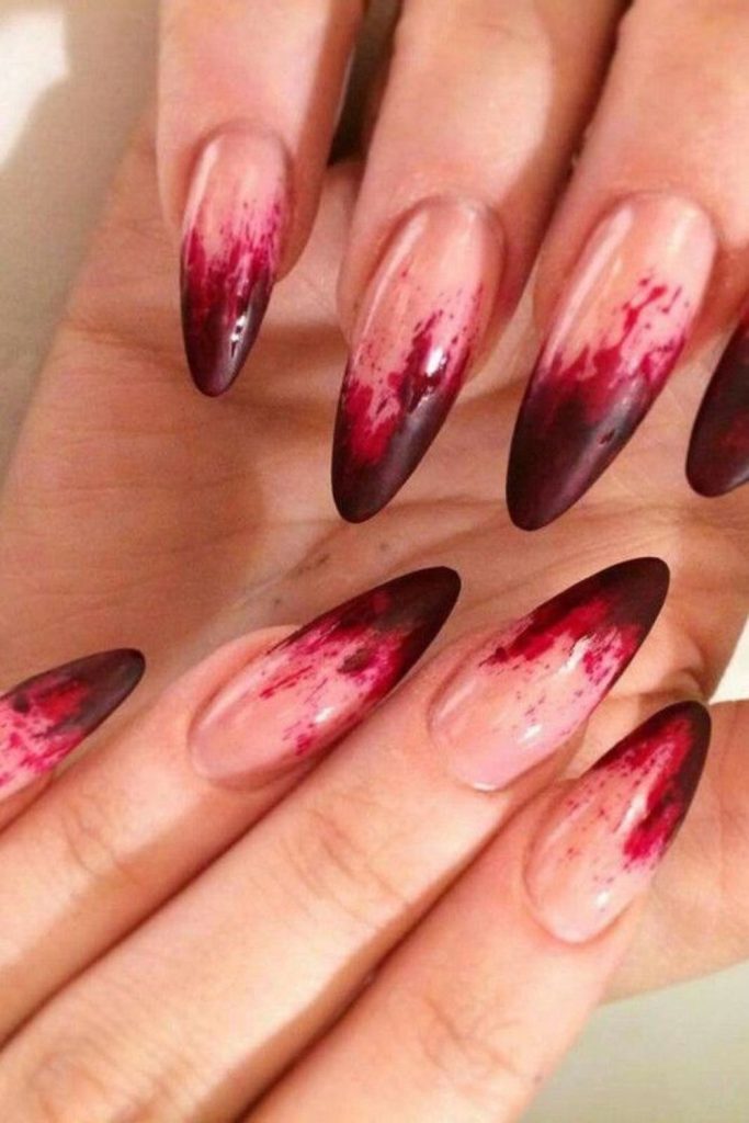 Ash red tip gothic nails design
