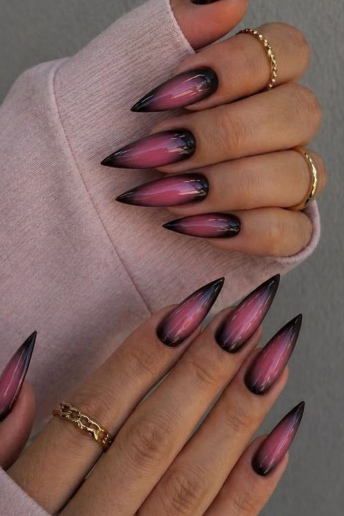Orchid black drip gothic nails design