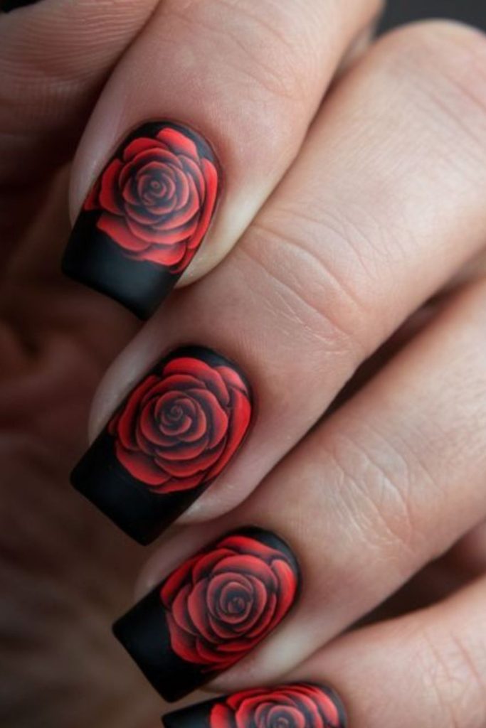 Black rose ember glow manicure style
