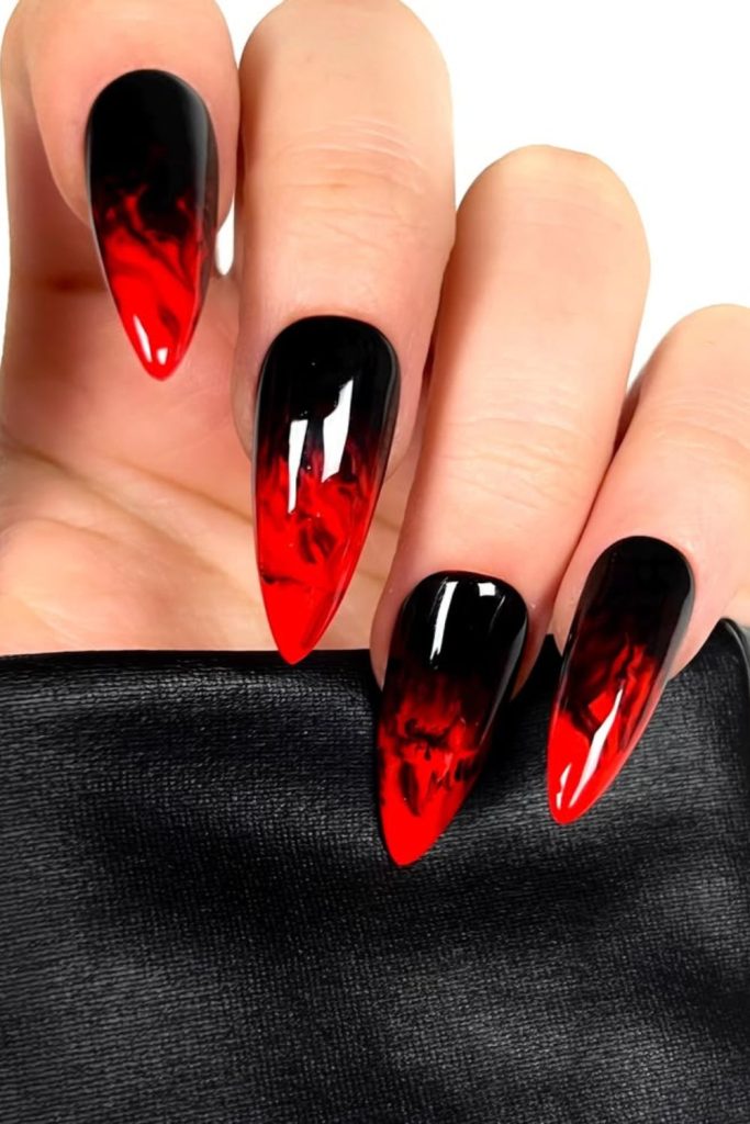 Blood edge metallic slash nail art