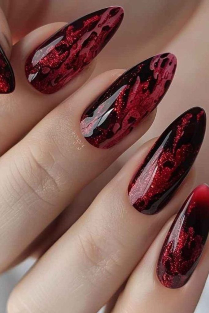 Blood ink marble fusion nail design