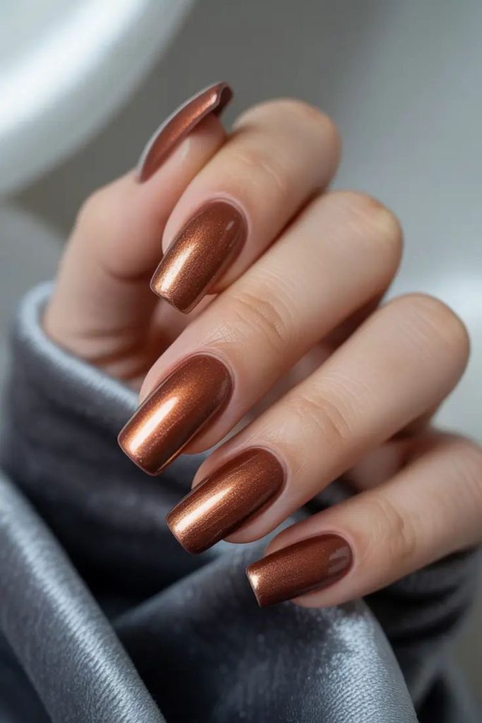 Bronze ember warm metallic square nails