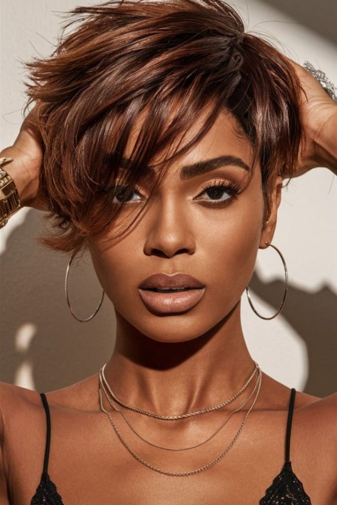 Bronze pixie undercut with halo shine