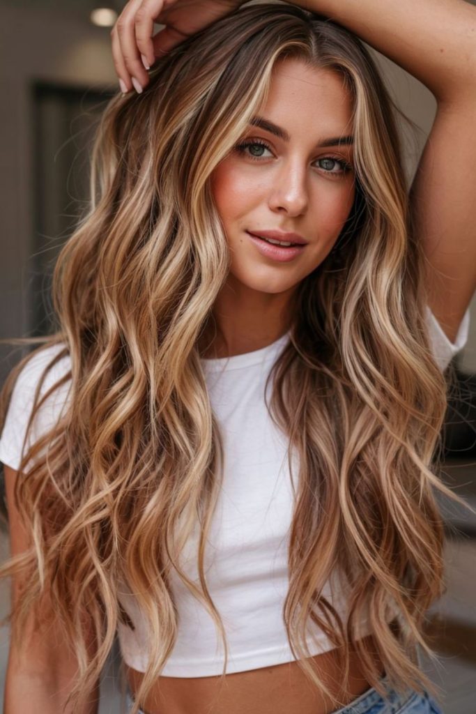 Bronze brown honey blonde hairstyle.