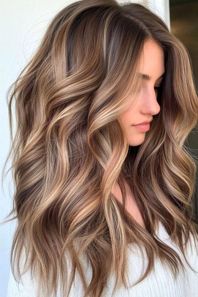 Bronze brown vanilla blonde layers.