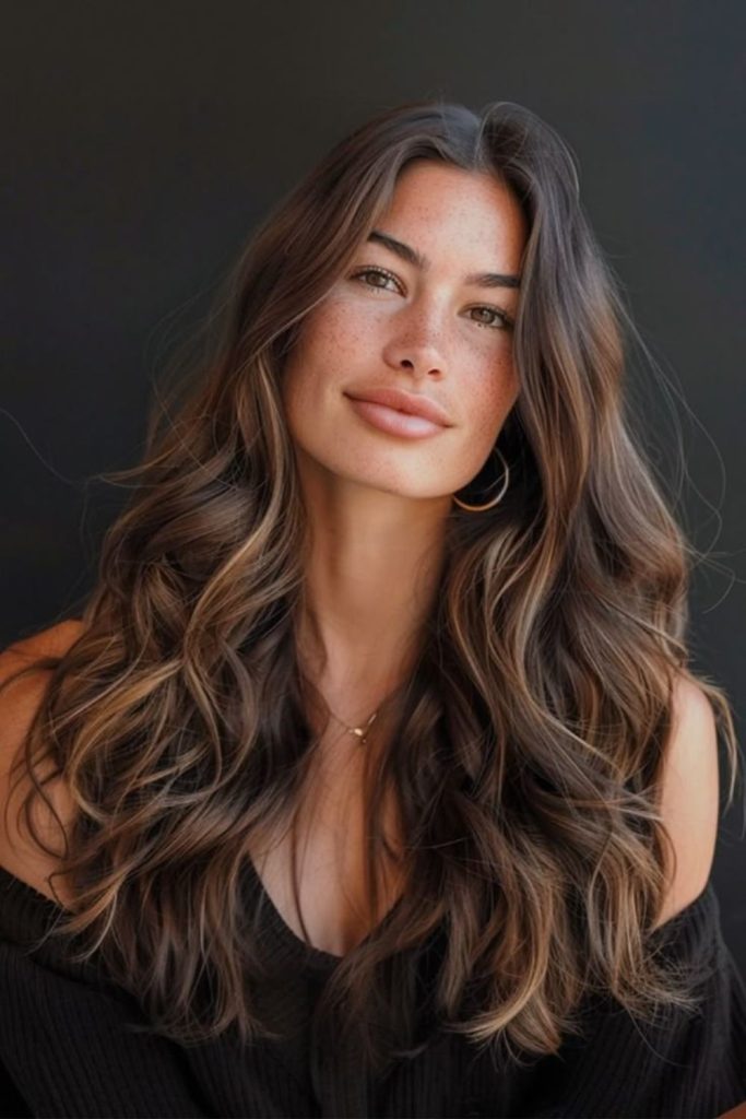 Bronze brunette waves with flowing motion.