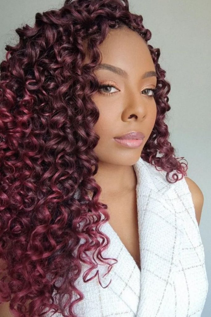 Burgundy deep curls rich bold textured style