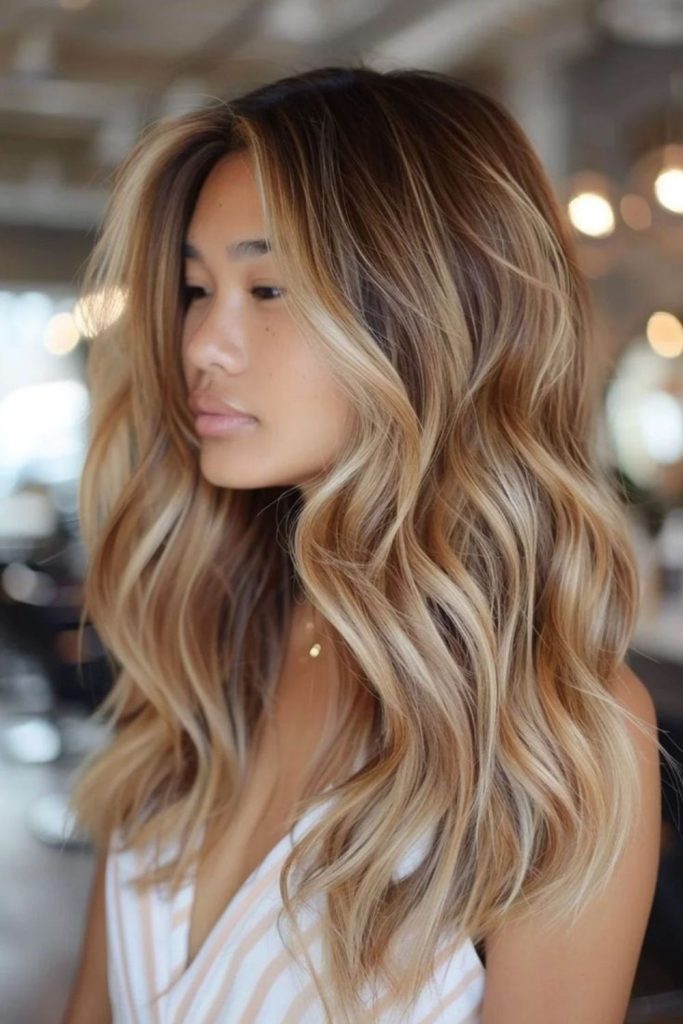 Butter blonde cocoa layered curls.