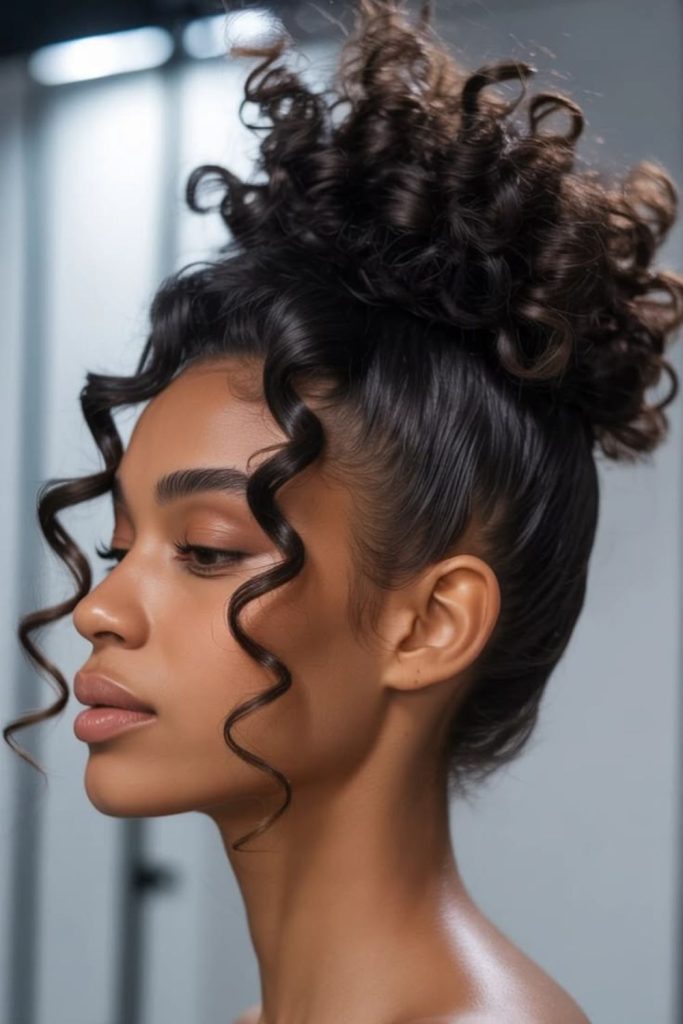 Crown styled formal spiral curls.